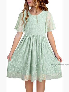 Girls Lace Short Sleeve Semi Formal A-Line Dress Size 6-15 Years